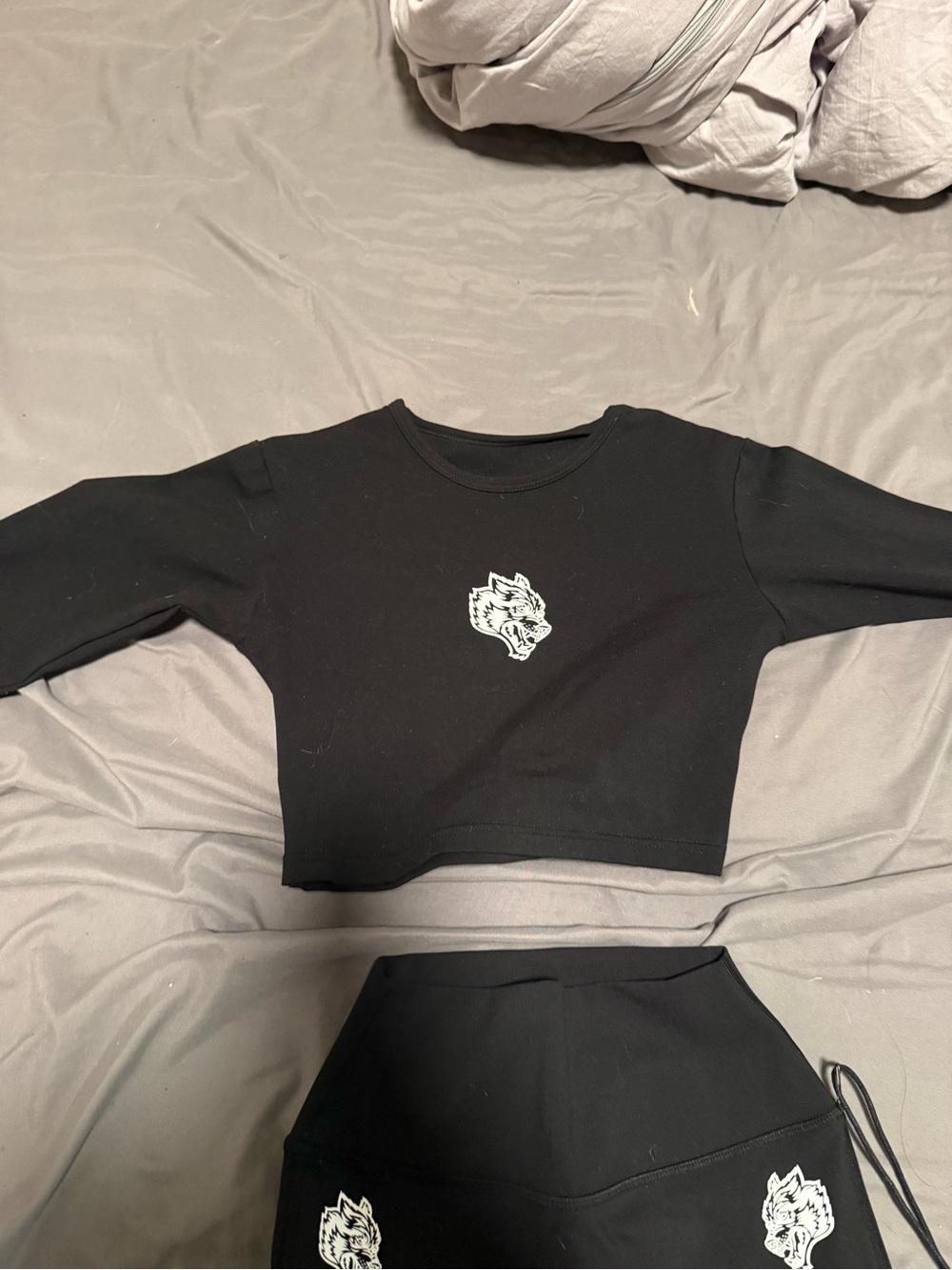 Darc sport Long-Sleeve Cropped Top with White Wolf Patch